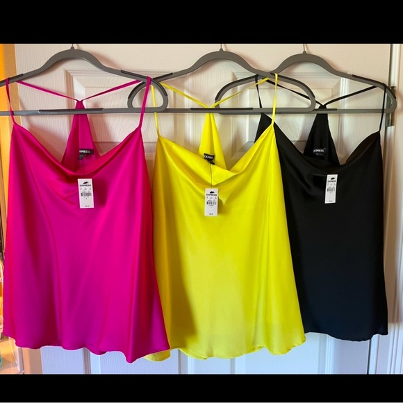 “EXPRESS Satin Cowl Neck Tank Bundle – Pink, Yellow, Black | Women’s Large - Picture 1 of 5
